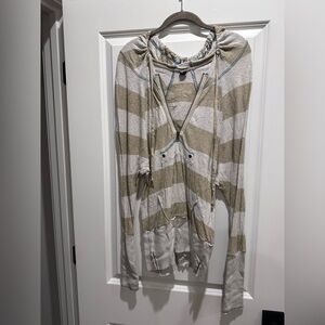 Free People Beige and White Striped Hoodie